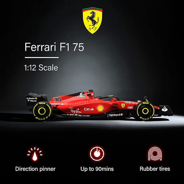 Voltz Toys Authentic Licensed 1:12 Ferrari F1 75 Remote Control Car - F1 Collection RC car Series for Kids and Adults - 2.4GHz RC Car for Gift (1:12 Ferrari F1 75)
