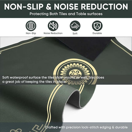 Mahjong Mat with Gray Carrying Bag - Anti Slip and Noise Reduction Gaming Mat for Mahjong, Poker, Board Games, Card Games, Dominoes(Green, 31.5"x31.5")