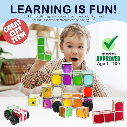 24 Magnetic Building Blocks – Light-Up STEM Educational Toy for Toddlers & Kids, Intertek Approved, Patented in US & China, Interactive Learning Cubes