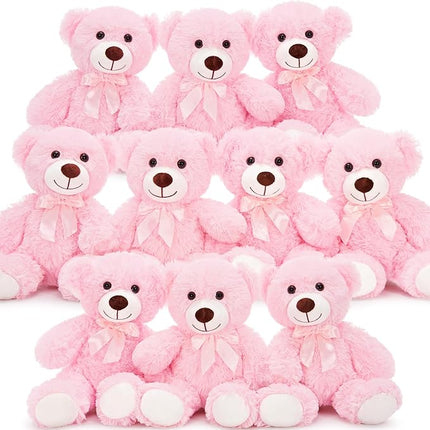 MaoGoLan 10Pcs Bulk Teddy Bears Stuffed Animals Baby Shower, Soft Small Stuffed Bears in Bulk, 13.5" Cuddly Mini Teddy Centerpiece,Wedding,Party,Engagement,Pink
