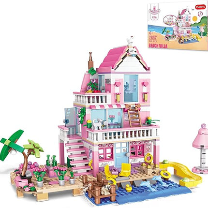 Pink Seaside Beach Villa Friends Building Set Friends Construction Educational Toy 822 Pieces Gifts for Girls Teens Kids Adults Ages 6+