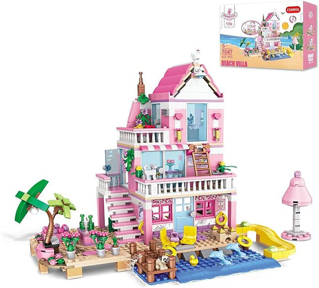 Pink Seaside Beach Villa Friends Building Set Friends Construction Educational Toy 822 Pieces Gifts for Girls Teens Kids Adults Ages 6+