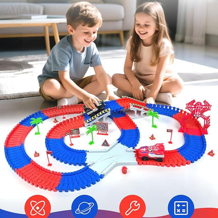Spider Toys for Ages 5-7, Spider Race Track with 2 pcs Spider Cars Toys for 3 4 5 6 Year old Boys Girls DIY Flexible Tracks Playset Creative STEM Building Car Tracks for Kids Age 3-5 6-8 Birthday Gift