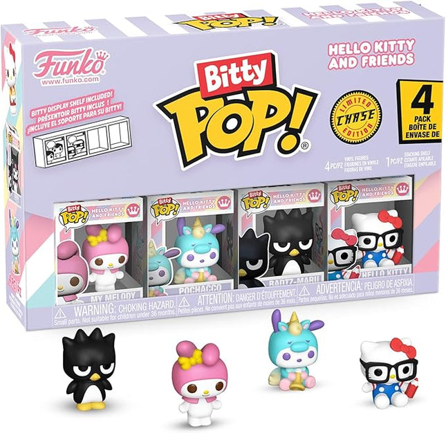 Funko Pop! Bitty: Sanrio - My Melody, Pochacco (Unicorn Party), Badtz-Maru, and Chase Mini Figure - 0.9 Inch (2.2 Cm) - Hello Kitty Collectable - Stackable Display Shelf Included - Gift Idea
