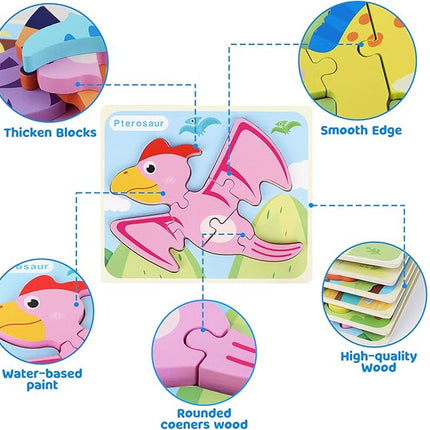 SYNARRY 6 Pack Dinosaur Wooden Puzzles for Kids 3-5, Wooden Puzzles for Toddlers, Dinosaur Educational Puzzles for Toddlers 3 4 5 Year Old, Easter Basket Stuffers Valentines Day Gifts for Kids