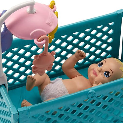 Barbie Babysitting Playset with Skipper Friend Doll, Color-Change Baby Doll, High Chair, Crib and Themed Accessories for 3 to 7 Year Olds