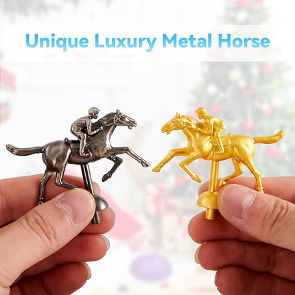 Luxurious Horse Race Board Game Horse Racing Board Game Colorful Metal Grommets with 11 Durable Metal Horses 2 Dice and 2 Boxes of Cards (Gold Grommets)