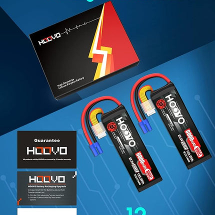 HOOVO 22.2V 6S LiPo Battery 6000mAh 100C Softcase RC Battery for RC Quadcopter Truck Boat Airplane Helicopter RC Vehicle(2 Pack)