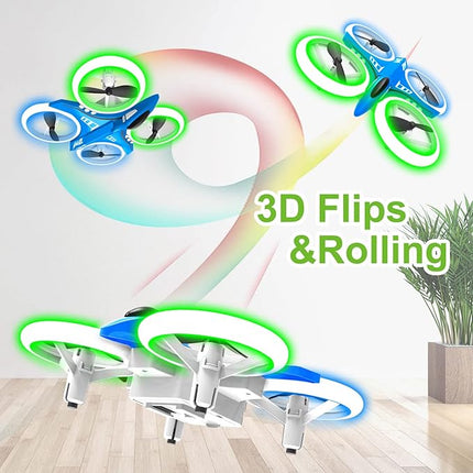 Dwi Dowellin 4.9 Inch Mini Drone for Kids LED Night Lights One Key Take Off Landing Flips RC Remote Control Small Flying Toys Drones for Beginners Boys and Girls Adults Nano Quadcopter, Blue