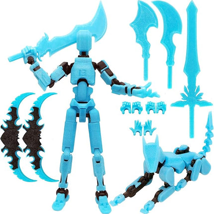 T13 Action Figures (Grow in The Dark Blue) Titan 13 Action Figures T13 3D Action Figure Set Already Assembled Dummy 13 Nova T-13 Robot 3D Printed Multi-Jointed Movable Toy (Blue Black + Dog)
