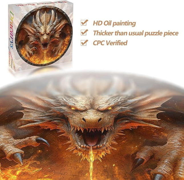 Bgraamiens 1000 Piece Jigsaw Puzzle - Dracarys Fantasy Dragon Art for Adults - Challenging Fire-Breathing Creature Puzzle for Game Room Wall Decor & Gifts