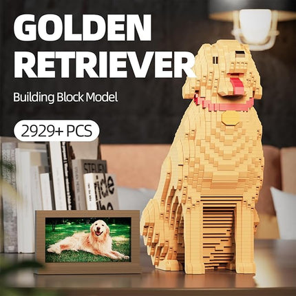 Animal Dog Adorable Pet Golden Retriever Micro Building Blocks Set with Secret Hidden Storage Box Inside! Ideal Toy for Dog Lovers, Kids & Adults.
