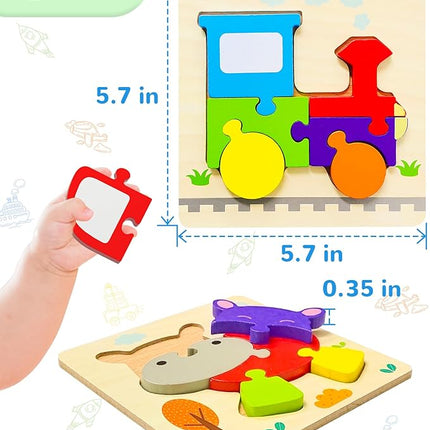 Yetonamr Wooden Toddler Puzzles Gifts Toys for Boys Girls, 12 Vehicle Shape Montessori Toy Educational Blocks Kids Toys Gift Baby Learning Toy
