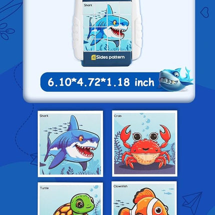 16-Piece Rotating Puzzles for Kids 4-6, Toddlers Puzzles 2-4, Road Trip, Airplane Activities Game, Travel Toys - Brain Teaser, Fine Motor Skills - Birthday Gifts Boys & Girls - Marine Life