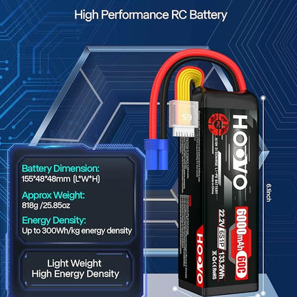 HOOVO 22.2V 6000mAh 60C 6S LiPo Battery with EC5 Plug for RC Quadcopter Truck Boat Airplane Helicopter RC Vehicle