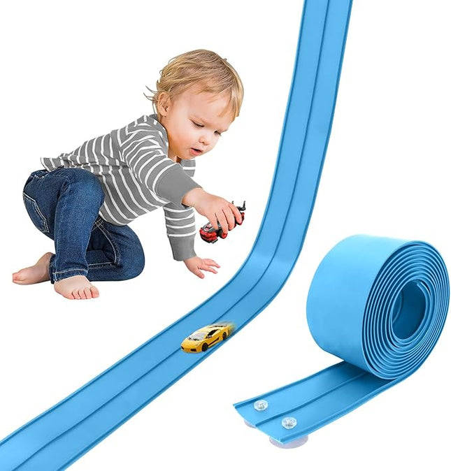 15 Ft Cobalt Blue Flexible Race Car Track,Two-Lane Flex Race Track， Sucion Cups, Compatible with Hot Wheels, Matchbox, Diecast 1/50th Toy Cars (Sky Blue)