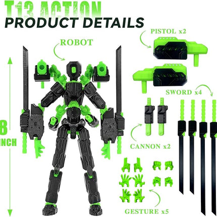 (Assembly Completed) 8 inch T13 Action Figure Set,Robot 13 Action Figure Multi-Articular Mobile Nova T-13,Desktop Decorations for Game Lovers Toys (Black)