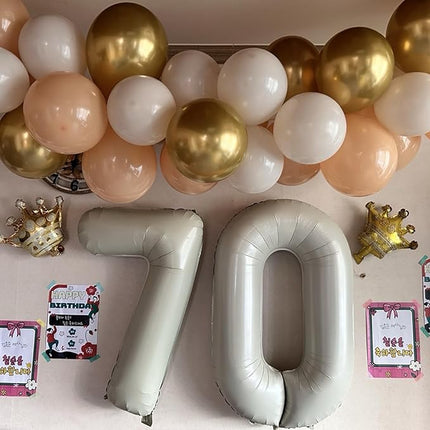 Smlpuame 40 Inch Cream Number Balloons 0-9, Giant Self-Sealing Beige Foil Number 0 White Sand Digit Helium Balloon for Boys Girls Women Men Party Anniversary Supplies Decorations