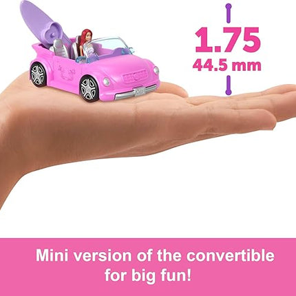 Barbie Mini BarbieLand Doll & Toy Vehicle Set, 1.5-inch Doll & Beach Convertible with Color-Change, Plus Beach Accessory