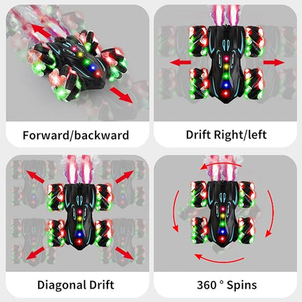 Upgraded Gesture Sensing RC Stunt Car,360° Spins Double-Sided Hand Controlled RC car Spray Watch Remote Control Car with Lights Music Birthday Gifts Toys for Boys Age6-8 8-12