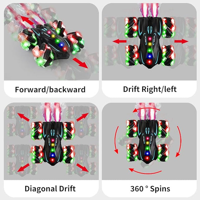 Upgraded Gesture Sensing RC Stunt Car,360° Spins Double-Sided Hand Controlled RC car Spray Watch Remote Control Car with Lights Music Birthday Gifts Toys for Boys Age6-8 8-12
