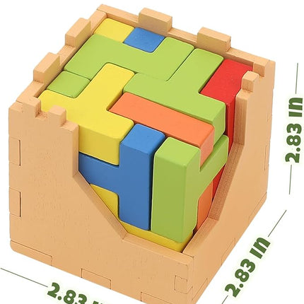 Sharp Brain Zone 3D Wooden Puzzle Cube (9Z 16T Style) | Colorful, Eco-Friendly Wooden Puzzle for Mental Stimulation, Focus, and Problem-Solving Fun | Challenging Brain Teaser for Adults and Kids