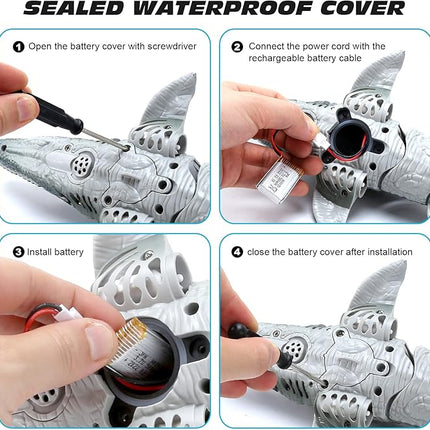 Remote Control Dinosaur Toys for Kids 3 4 5 6 7, Mosasaurus Diving Toys RC Boat with Light and Spray Water for Swimming Pool Lake Bathroom Ocean Protector Bath Toys