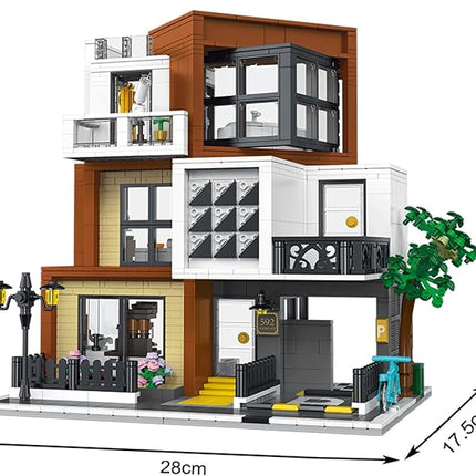 Modern Villas Architecture Building Kit with LED Lights,3 Levels Villas Apartment Building Blocks Toy,for 12+Year Teen,Adul（1399 Pieces）
