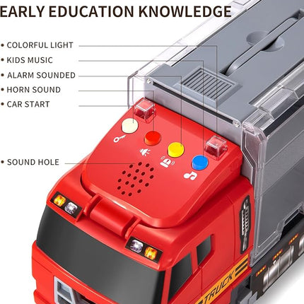 TEMI Toddler Toys for 3 4 5 6 Years Old Boys, Die-cast, Alloy Metal Emergency Fire Rescue Vehicle Transport Car / Truck Toys Set w/Play Mat for Age 3-9 Toddlers Kids Boys & Girls