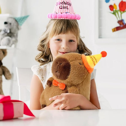 Ditucu Cute Capybara Plush with Happy Birthday Hat Bow Soft Capibara Stuffed Animal Plushies Toys for Birthday Gifts Party Decoration for Kids Brown 9 inch