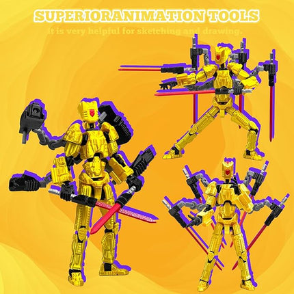 Assembly Completed T13 Action Figure，T13 mision 13 figuras originales 3D Printed Toys Nova 13 Action Figures Desktop Decorations for Game Lovers Toy (Yellow, 5.5 Inch)