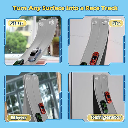 Flexible Race Track for Kids, 15ft Flex Tracks Compatible with Hot Wheels and Diecast 1/64th Cars, Roll Up Race Car Track for Kids Ages 3-12, Hot Wheels Track with Strong Suction Cups