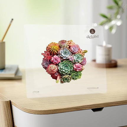 delobil Succulent Bouquet Wooden Puzzles for Adults, 500 Pieces Mandala Round Jigsaw Puzzles, Royal Size Unique Shaped Liberty Wood Puzzle Gift for Kids, Family Game 16.7'' x 16.3''