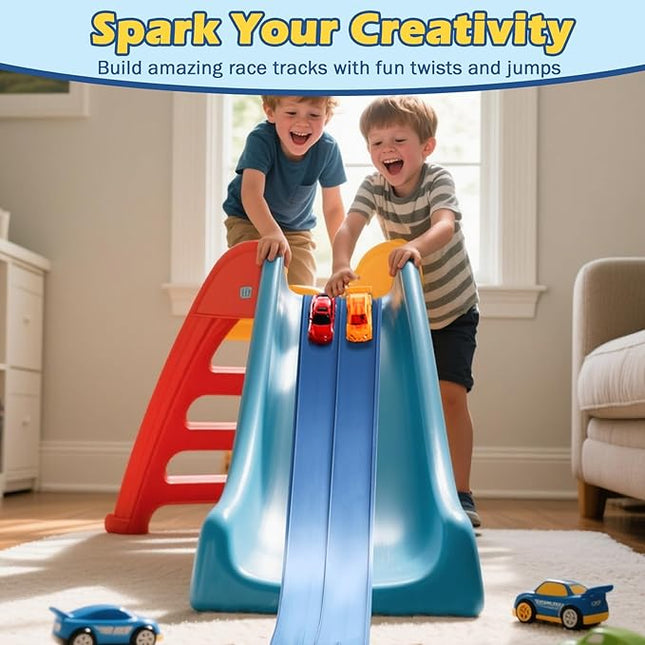 Flex Tracks 15 Ft Starter Set Flexible Race Track for Kids 3+, Race Car Ramp Track Compatible with Hot Wheels and Diecast 1/64th Cars, Portable Rolls Up Race Tracks with Strong Suction Cups