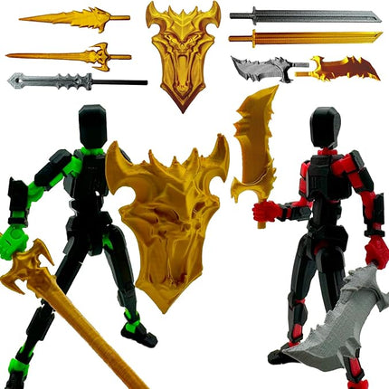 3D Printed 5.54-inch Multi-Jointed Action Figures Dummy13, Full Body Mechanical Movable Toy, Multiple Accessories, Hand Painted Figure, Desk Decoration, Creative Gifts (Z-Set5)
