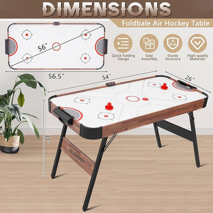 56” Foldable Air Hockey Table, Folding Indoor Hockey Game Table w/Accurate Electronic Scoring, Powerful Motor, 2 Pucks and 2 Pushers for Adults Kids, Home Game Room