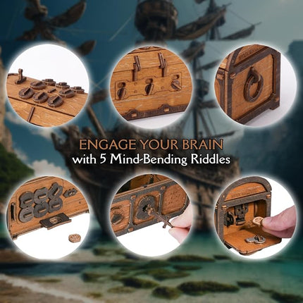WOODEN.CITY Puzzle Box Treasure Chest - Assemble and Solve Riddles for a Unique Escape Room Experience - Wooden Clue Box Perfect Unique Gift Box - Made in EU