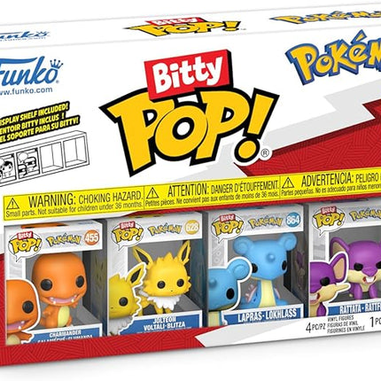 Funko Pop! Bitty: Pokemon - Charmander, Jolteon, Lapras, and Rattata - 0.9 Inch (2.2 Cm) Collectable - Stackable Display Shelf Included - Gift Idea - Party Bags Stocking