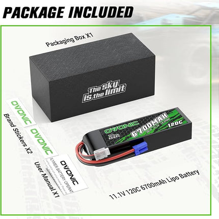 OVONIC 11.1V 120C 6700mAh 3S Lipo Battery with EC5 Plug for RC Car Boat Truck Helicopter Airplane Racing Models