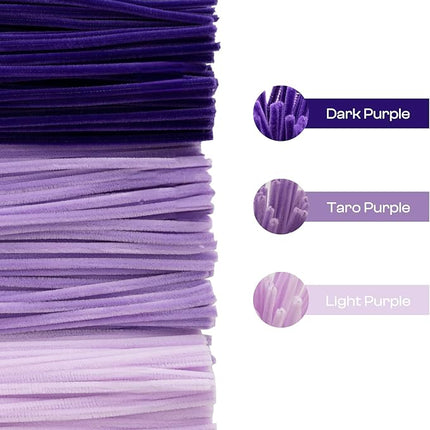 Caydo 300 Pieces Purple Pipe Cleaners, Thick Fluffy Chenille Stems, Pipe Cleaner Crafts for Arts & Crafts, Perfect for Making Animals, Flowers, and Valentine's Day Decorations
