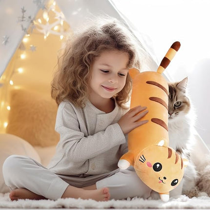 AFAN Long Cat Plush Cute Cat Body Pillows Kawaii Stuffed Animals Plushies Soft Cuddly Cotton Plush Toys Room Decor Gifts for Kids Girls Boys Adults (Yellow, 42 Inch)