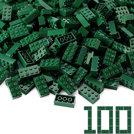 Feleph 100pcs 2x4 Bricks Dark Green Pieces Parts Classic Building kit Creative Play Set Basic Blocks Toy Accessories Compatible with 3001 Major Brands