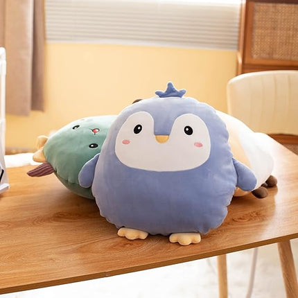 Soft Flat Purple Penguin Plush Hugging Pillow Cute Blue Penguin Stuffed Animal with Crown Plushies Toys Kids Anime Cushion for Birthday, Valentine's Day, Christmas...16.5 Inch