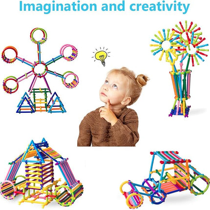 Juboury 1054Pcs Building Toy Building Blocks Bars Different Shape Educational Construction Engineering Set 3D Puzzle, Interlocking Creative Connecting Kit, Great STEM Toy for Both Boys and Girls