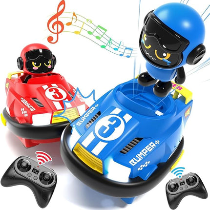 2 Pack Cute Cartoon Remote Control Bumper Car for Toddlers-Mini RC Cars with Light & Sound & 360°Rotating-Race car Toys for 3 4 5 6Year Old Boys Girls Kids-Christmas Birthday Gifts