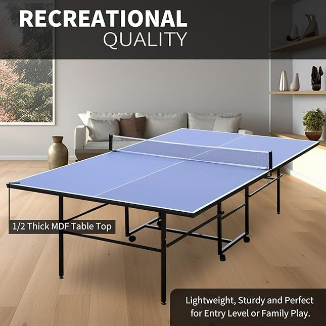 Table Tennis Table 4.5 FT / 6 FT / 8 FT / 9 FT Foldable Portable Ping Pong Table with 2 Table Tennis Paddles 3 Balls and Net for Indoor Outdoor Games