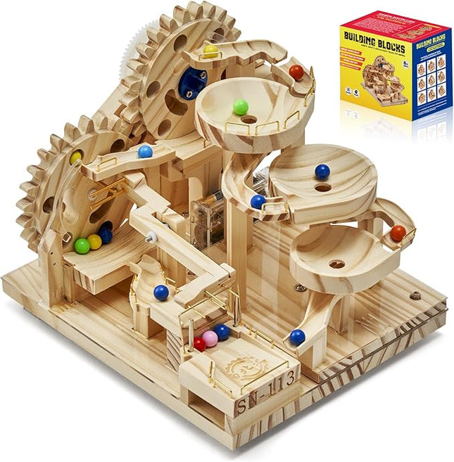 Wooden Marble Run Electric Motorized, Electric Model Kit Marble Run Brain Teaser Wooden Puzzles Building Toy, 3D Wooden Puzzles for Adults and Kids to Build