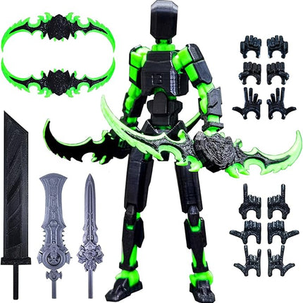 (Assembly Completed) T13 Action Figure, 5.5 Inch 3D Printed Multi-Jointed Movable Dummy 13 Toy,Dummy 13 Robot Action Figure with Lots of Weapons, Black Green