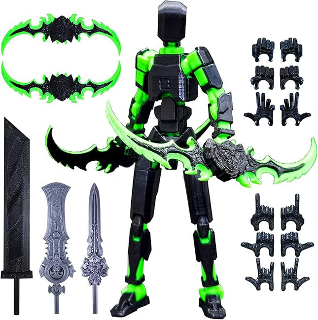 (Assembly Completed) T13 Action Figure, 5.5 Inch 3D Printed Multi-Jointed Movable Dummy 13 Toy,Dummy 13 Robot Action Figure with Lots of Weapons, Black Green