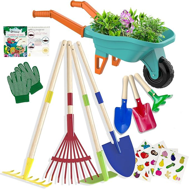 Kids Gardening Tools Outdoor Toys Set Backyard Play with Wheelbarrow Educational STEM Learning Pretend Toys Outdoor Indoor for Toddlers Kids Boys Girls